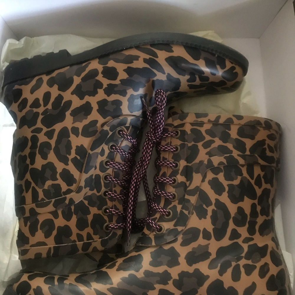 JCrew Leopard rain boots